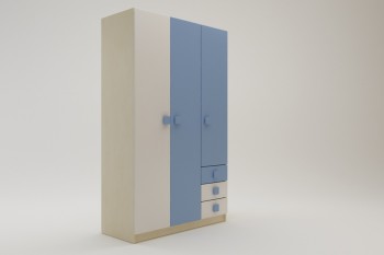Шкаф 3-х створчатый с ящиками Скай (Синий/Белый/корпус Клен) в Большой Ирбе - bolshaya-irba.mebel54.com | фото