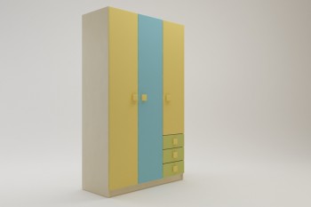 Шкаф 3-х створчатый с ящиками Смайли (Желтый/Голубой/Зеленый/корпус Клен) в Большой Ирбе - bolshaya-irba.mebel54.com | фото