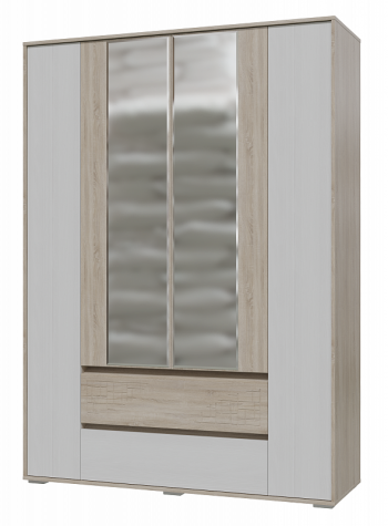 Шкаф 4-х дверный с ящиками Мальта 1600 Дуб сонома/Рамух белый в Большой Ирбе - bolshaya-irba.mebel54.com | фото