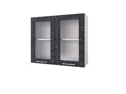 Шкаф 80 с 2-мя витринами Лофт (Камень Арья/корпус Белый) в Большой Ирбе - bolshaya-irba.mebel54.com | фото