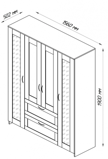 Шкаф четырехдверный Сириус с 1 зеркалом и 2 ящиками белый в Большой Ирбе - bolshaya-irba.mebel54.com | фото
