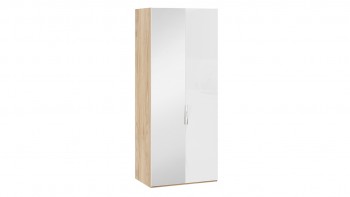 Шкаф для одежды с 1 глухой и 1 зеркальной дверями левый «Эмбер» Яблоня Беллуно/Белый глянец в Большой Ирбе - bolshaya-irba.mebel54.com | фото