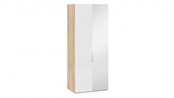 Шкаф для одежды с 1 глухой и 1 зеркальной дверями правый «Эмбер» Яблоня Беллуно/Белый глянец в Большой Ирбе - bolshaya-irba.mebel54.com | фото
