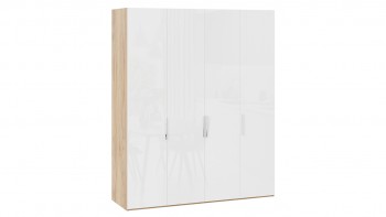Шкаф для одежды с 4 глухими дверями «Эмбер» Яблоня Беллуно/Белый глянец в Большой Ирбе - bolshaya-irba.mebel54.com | фото