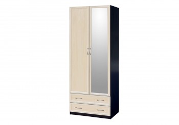 Шкаф для платья и белья 2-х дверный с профилем МДФ с 1 зеркалом Венге/Дуб выбеленный в Большой Ирбе - bolshaya-irba.mebel54.com | фото