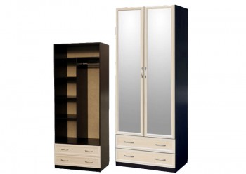 Шкаф для платья и белья 2-х дверный с профилем МДФ с 2 зеркалами Венге/Дуб выбеленный в Большой Ирбе - bolshaya-irba.mebel54.com | фото
