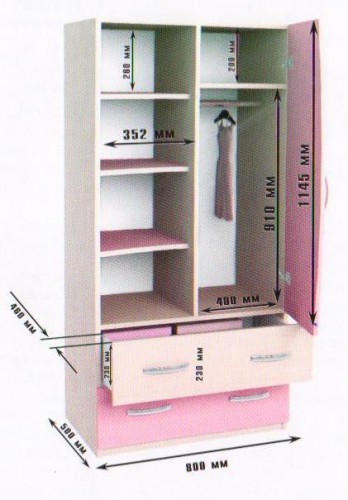 Шкаф двухстворчатый Дуб молочный/Розовый в Большой Ирбе - bolshaya-irba.mebel54.com | фото