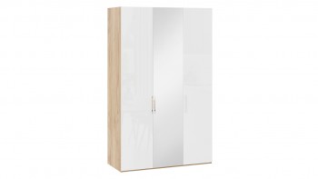 Шкаф комбинированный с 2 глухими и 1 зеркальной дверями правый «Эмбер» Яблоня Беллуно/Белый глянец в Большой Ирбе - bolshaya-irba.mebel54.com | фото