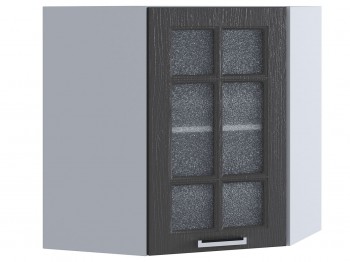 Шкаф верхний угловой со стеклом 590, ШВУС 590 (Клен серый/корпус белый) в Большой Ирбе - bolshaya-irba.mebel54.com | фото