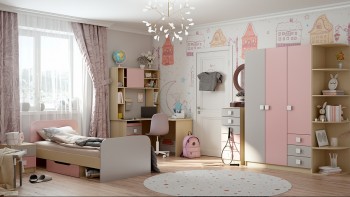 Система хранения над кроватью Грэйси (Розовый/Серый/корпус Клен) в Большой Ирбе - bolshaya-irba.mebel54.com | фото
